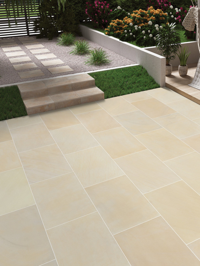 Beige Smooth Sandstone Effect Outdoor Porcelain Paving Slabs - 900x600x20mm