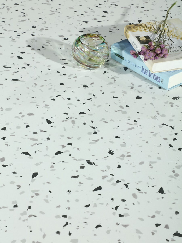 Arezzo White Terrazzo Click Vinyl Floor Tiles  - 950x475mm