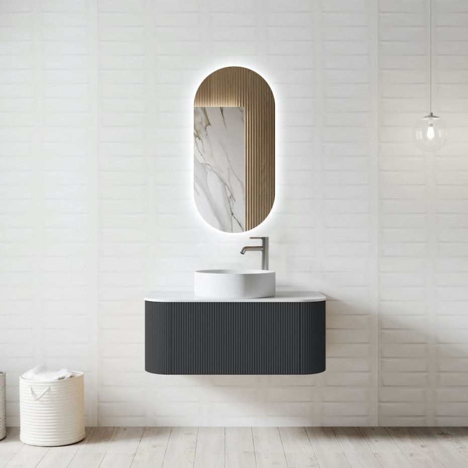 Bali Solid Wood Fluted Anthracite Vanity Without LED Mirror - 600mm|750mm|900mm