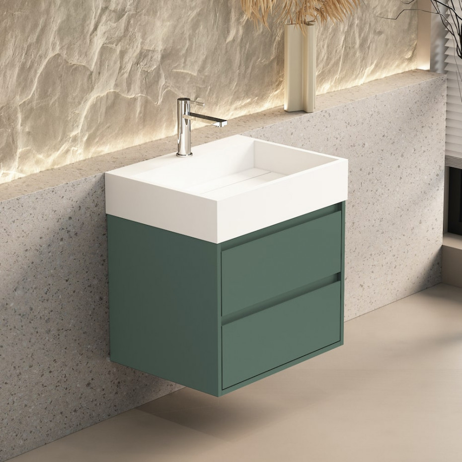 Boston Green Vanity With Stone Resin Basin - 600mm