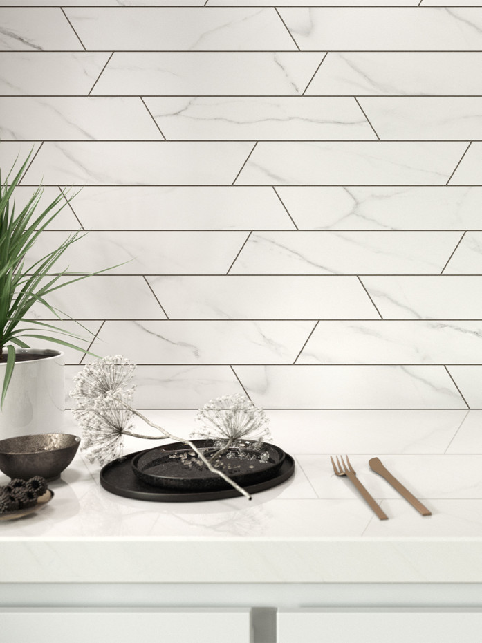 Calacatta White Chevron Tile - 80x400mm