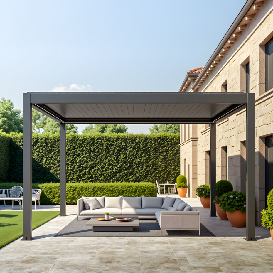 Villa Motorised Aluminium Pergola With Dimmable Lights in Graphite Grey - 3m x 4m