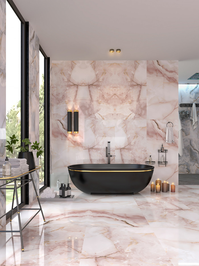 Eunoia Rosa Onyx Porcelain Tile - 1200x600mm