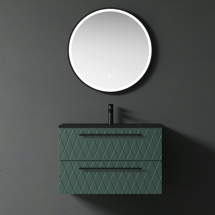 Naples Green Vanity With Matt Black Basin with FREE Aluminium Frame LED Mirror - 800mm