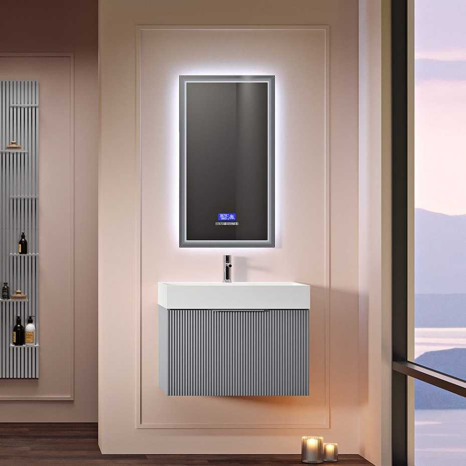 Capri Italian Vanity Unit With Stone Basin & Smart Mirror (MATT GREY 700MM)