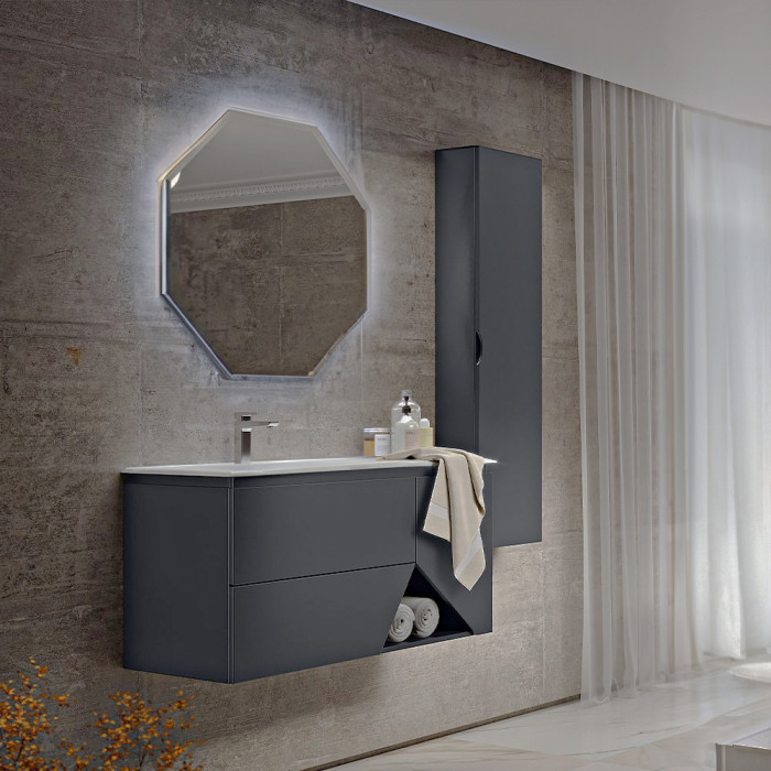 Naples Italian Vanity Unit With Stone Basin & LED Mirror (MATT GRAPHITE 1050MM)
