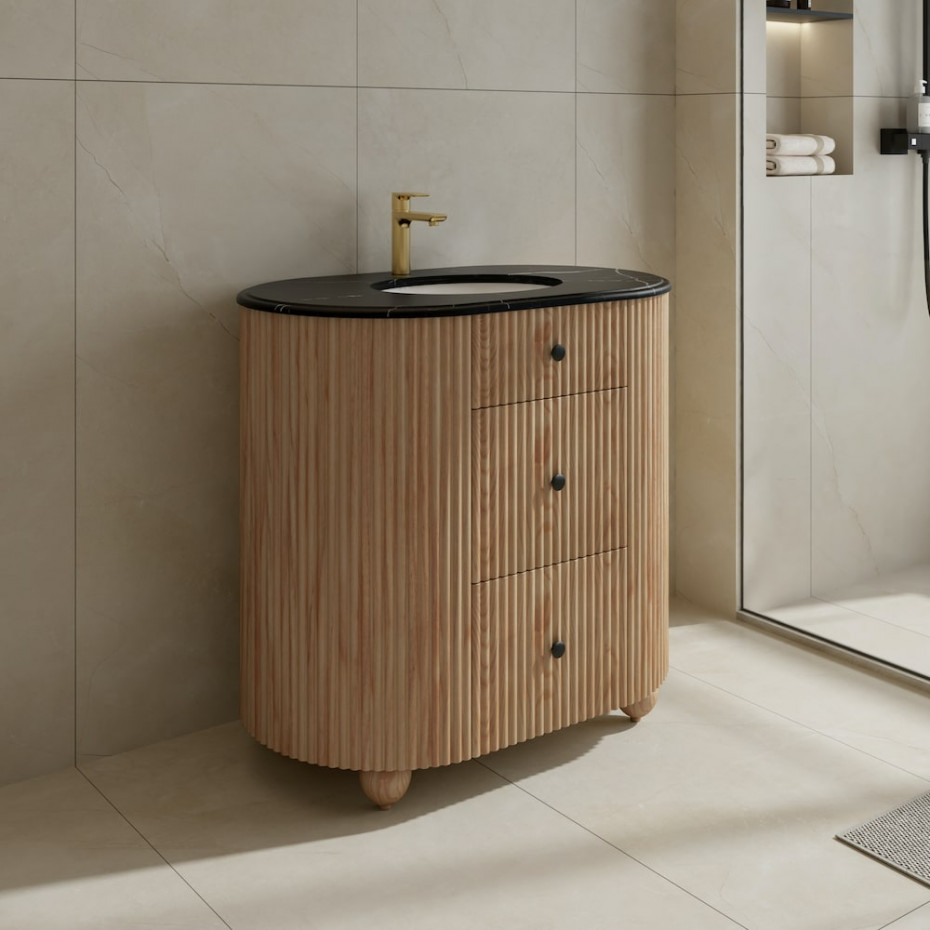 Soul Black Marquina Marble Top & Solid Wood Freestanding Vanity - 900mm