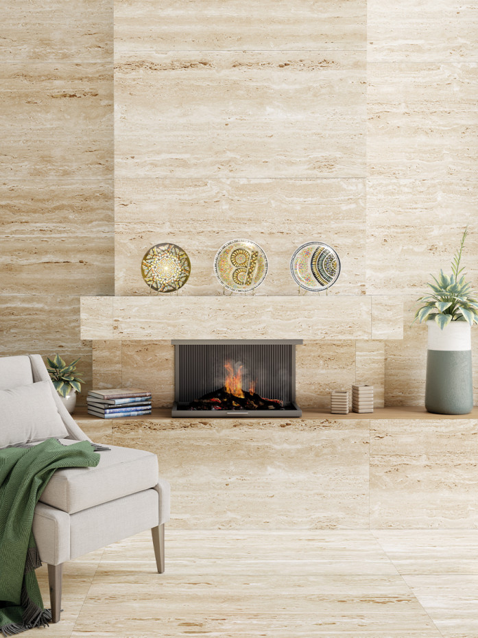 Travertino Beige Porcelain Tile - 1200x600x9mm
